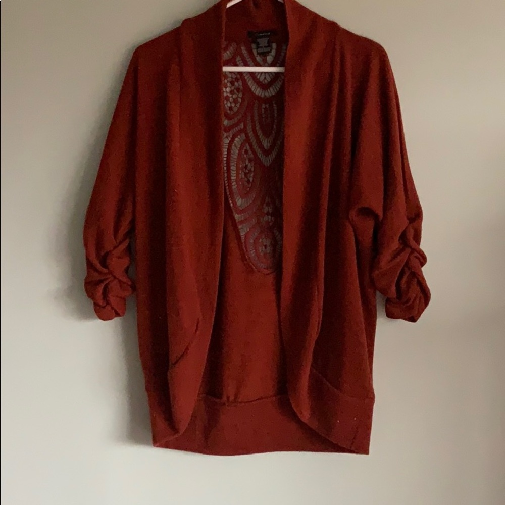 Rust Cardigan with Lace Detail